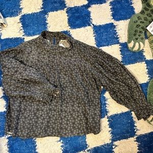 Loveshackfancy cotton floral black long sleeve mock neck top